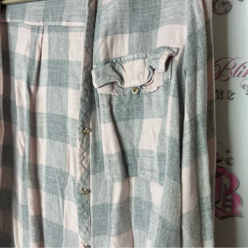 Dynamite Gray and pink Casual Button Down Shirt plaid - Picture 3 of 4